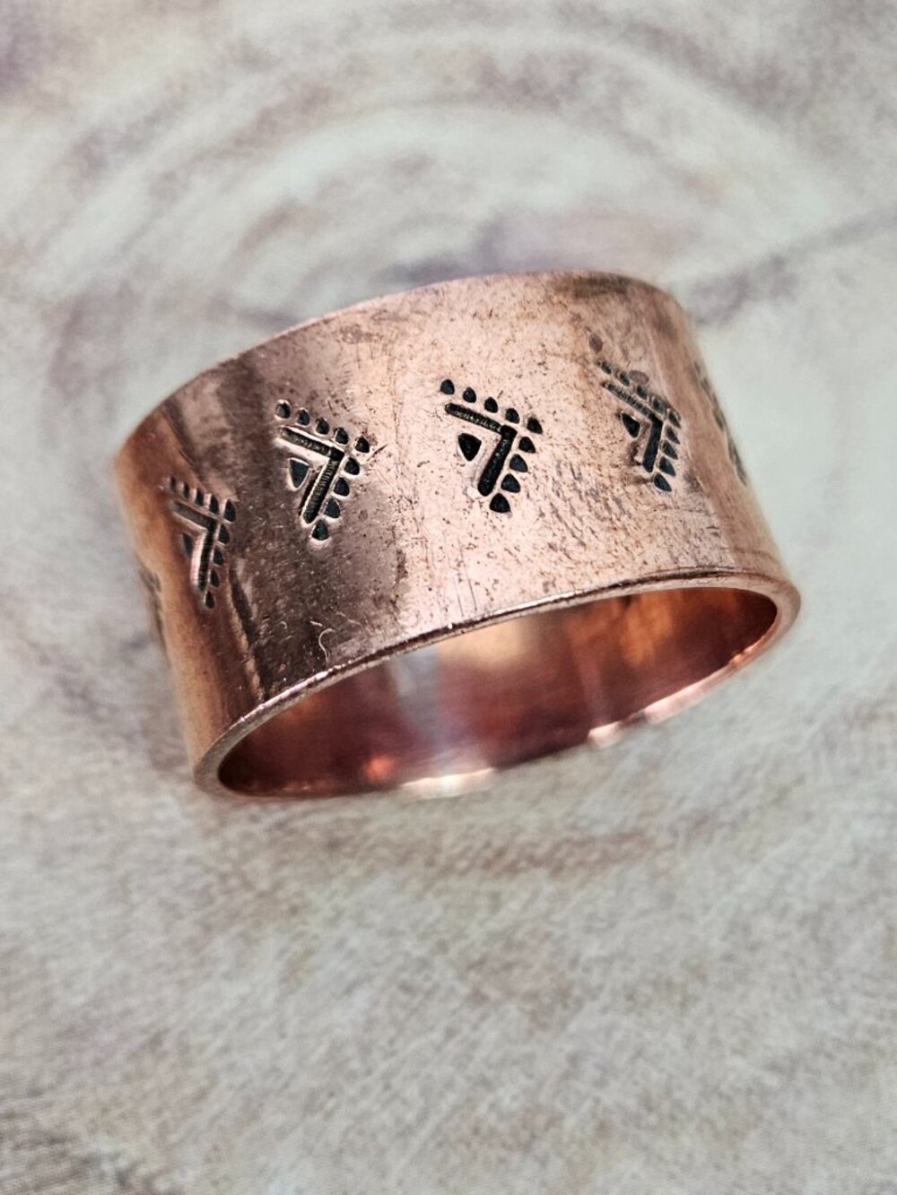 Copper Stamped Cigar Wide Band Ring 12